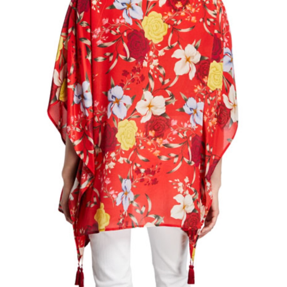 JOHNNY WAS JADE 100% Silk Vega Floral-Print V-Neck Silk Tunic w/ Tassels Artsy - Picture 2 of 11